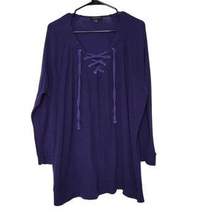 Lane Bryant Navy Blue Long Sleeve V-Neck Lace Up Waffle Knit Tunic Size 18/20